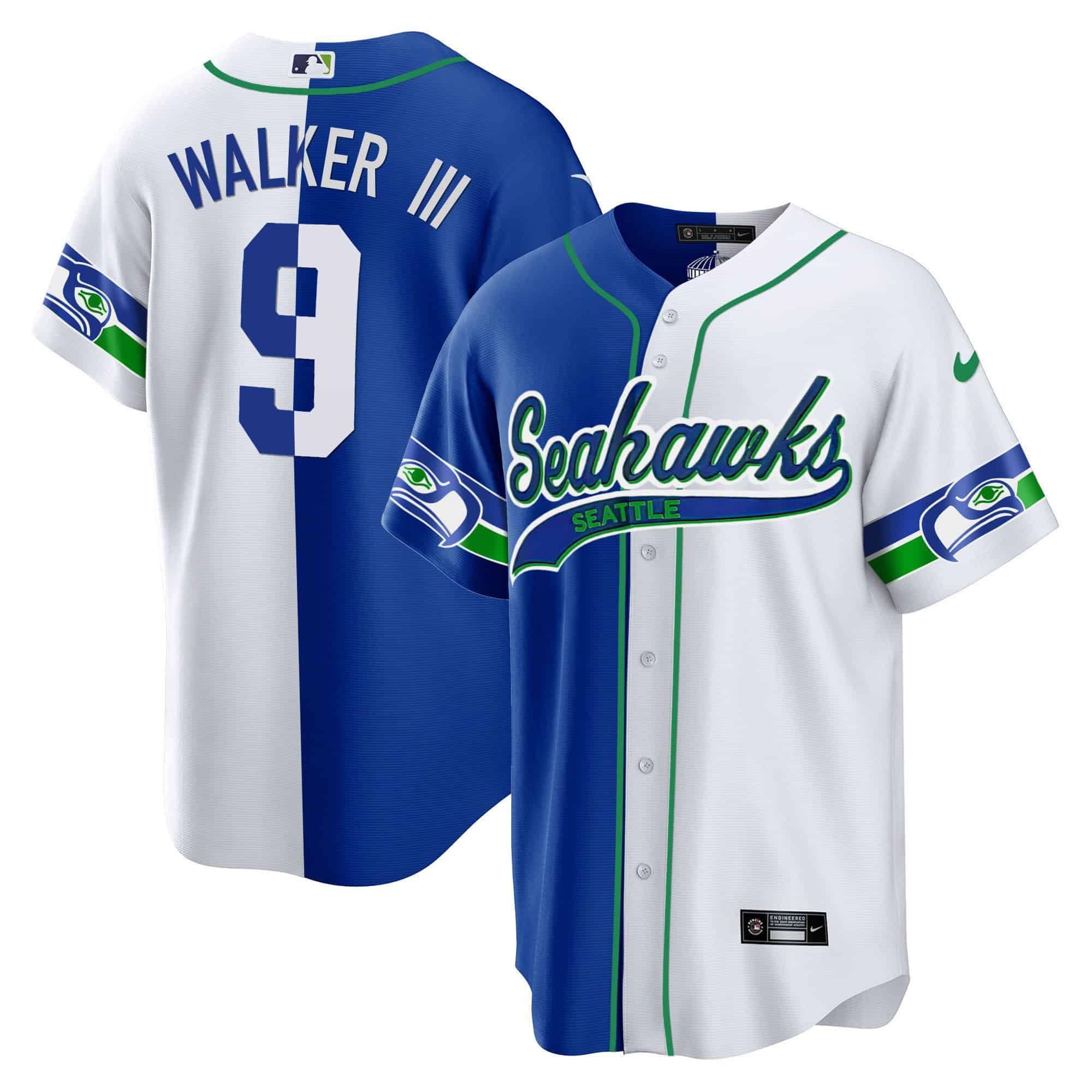 Men Seattle Seahawks 9 Walker iii Blue with white 2024 Nike Throwback Gold Cool Base NFL Jersey